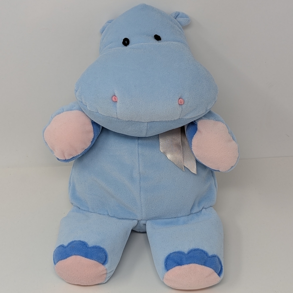 Kids II 2 Baby Hippo Plush Blue Hippopotamus Pink Bow Rattle Vintage 199…